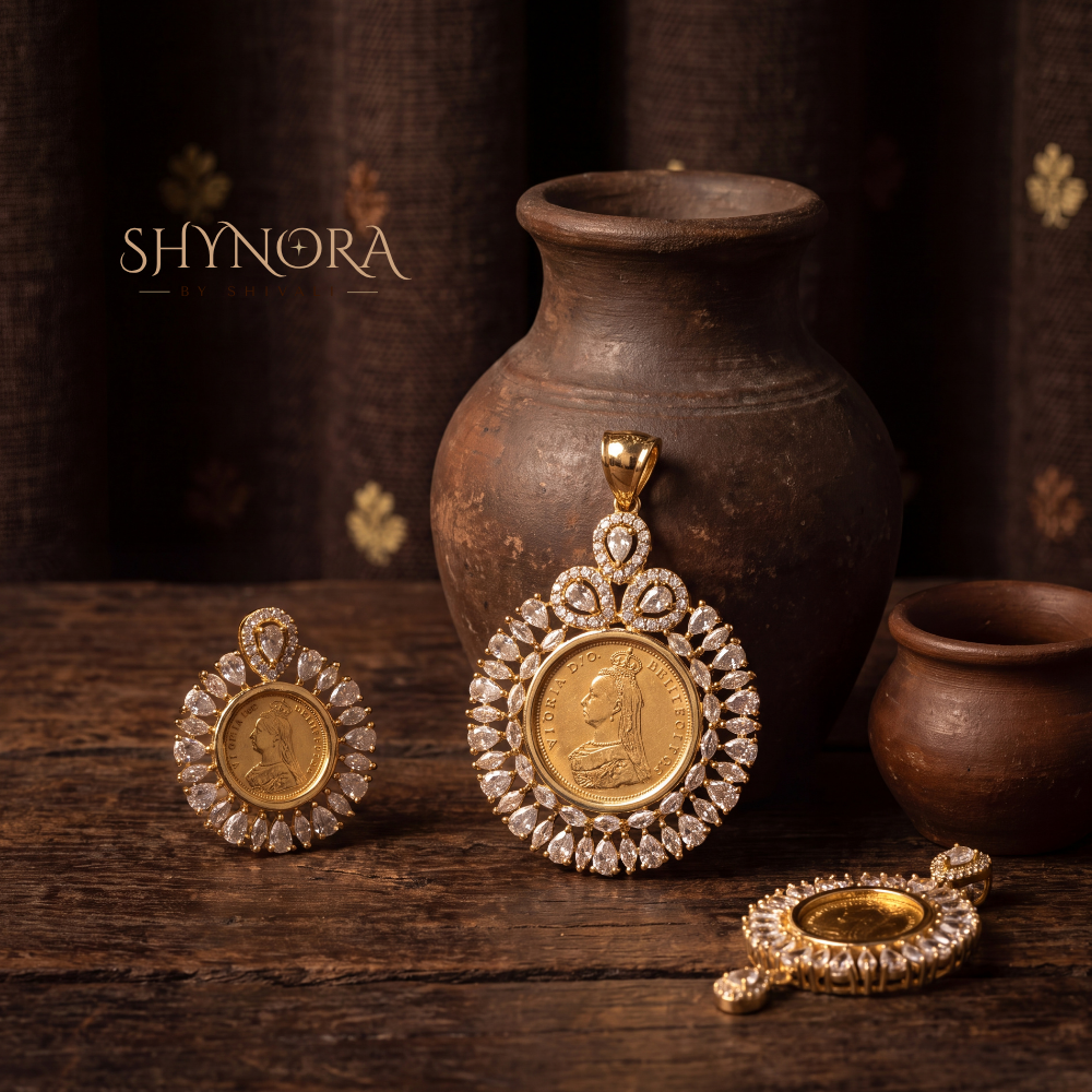 Antique Coin Halo AD Pendant Set – Shynora By Shivali