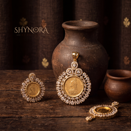 Antique Coin Halo AD Pendant Set – Shynora By Shivali