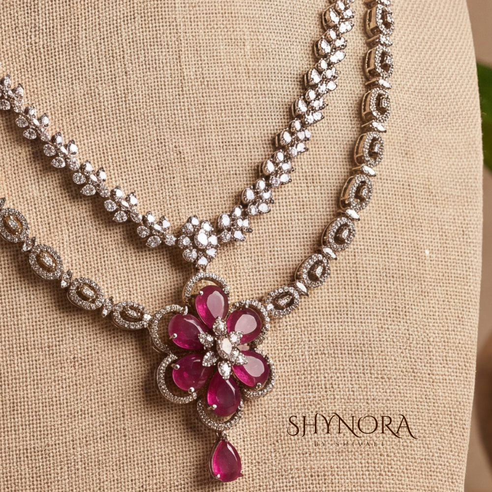 Ruby Two Layer Floral Pendant Necklace Set – Shynora By Shivali