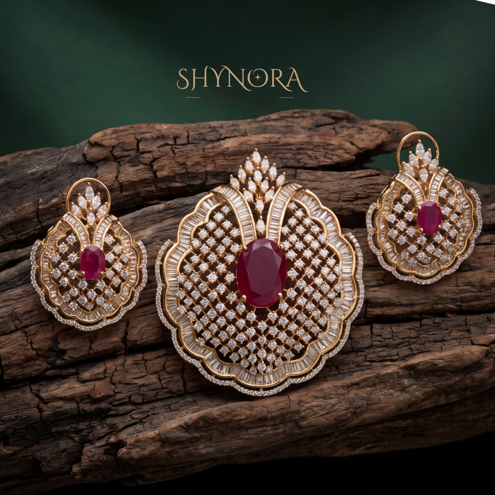Ruby Baguette Cluster Pendant Set – Shynora By Shivali