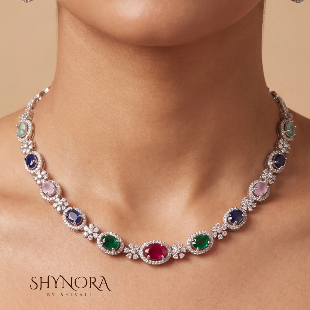 Multicolor Leaf Oval Pear Pendant Necklace Set – Shynora By Shivali