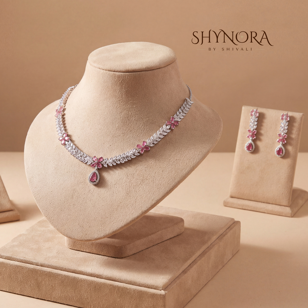 Floral Vine Pink Drop Necklace Set – Shynora By Shivali