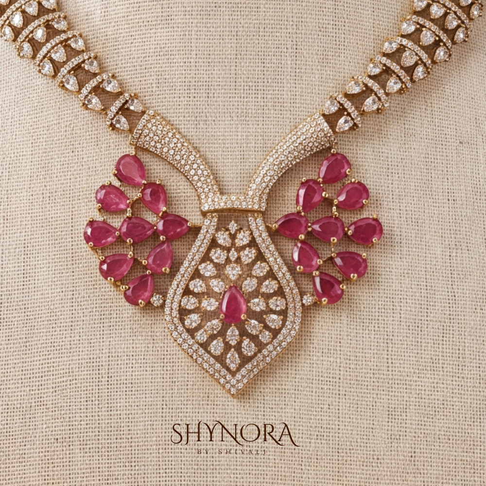 Ruby Floral Cluster Pendant Necklace Set – Shynora By Shivali