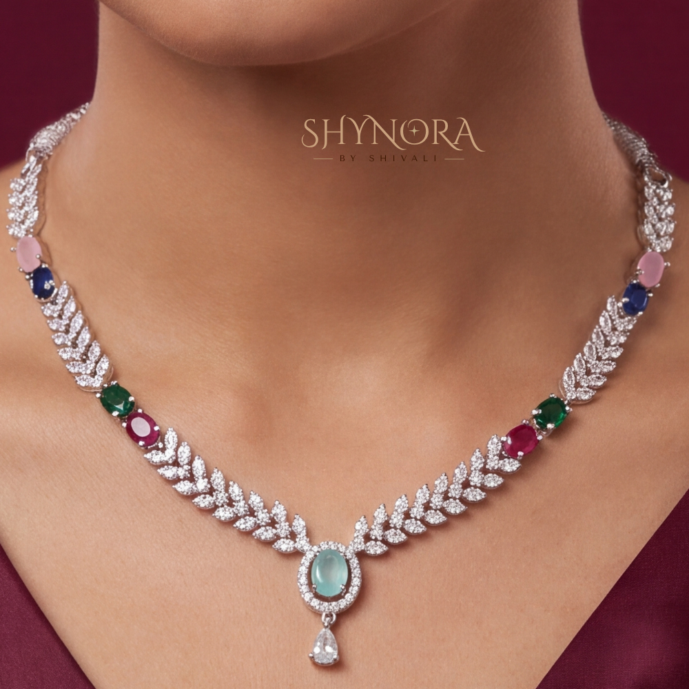 Sapphire Multicolor Cluster Pendant Necklace Set – Shynora By Shivali