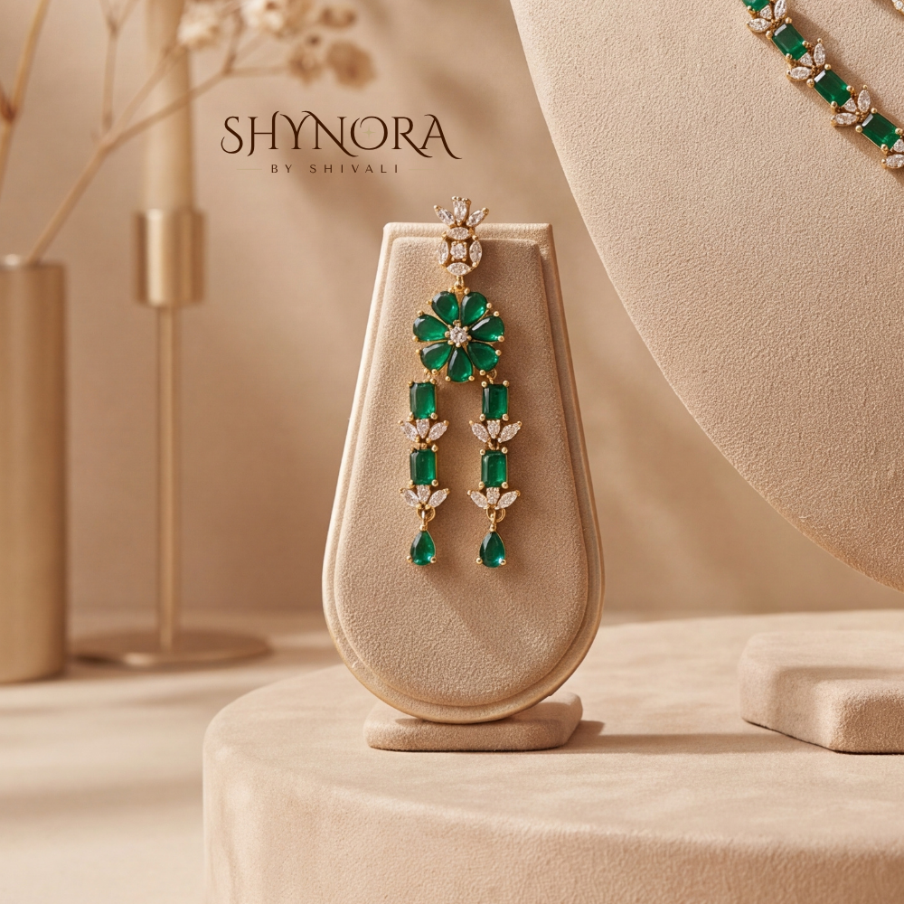 Emerald Two Layer Chain Necklace Set – Shynora By Shivali