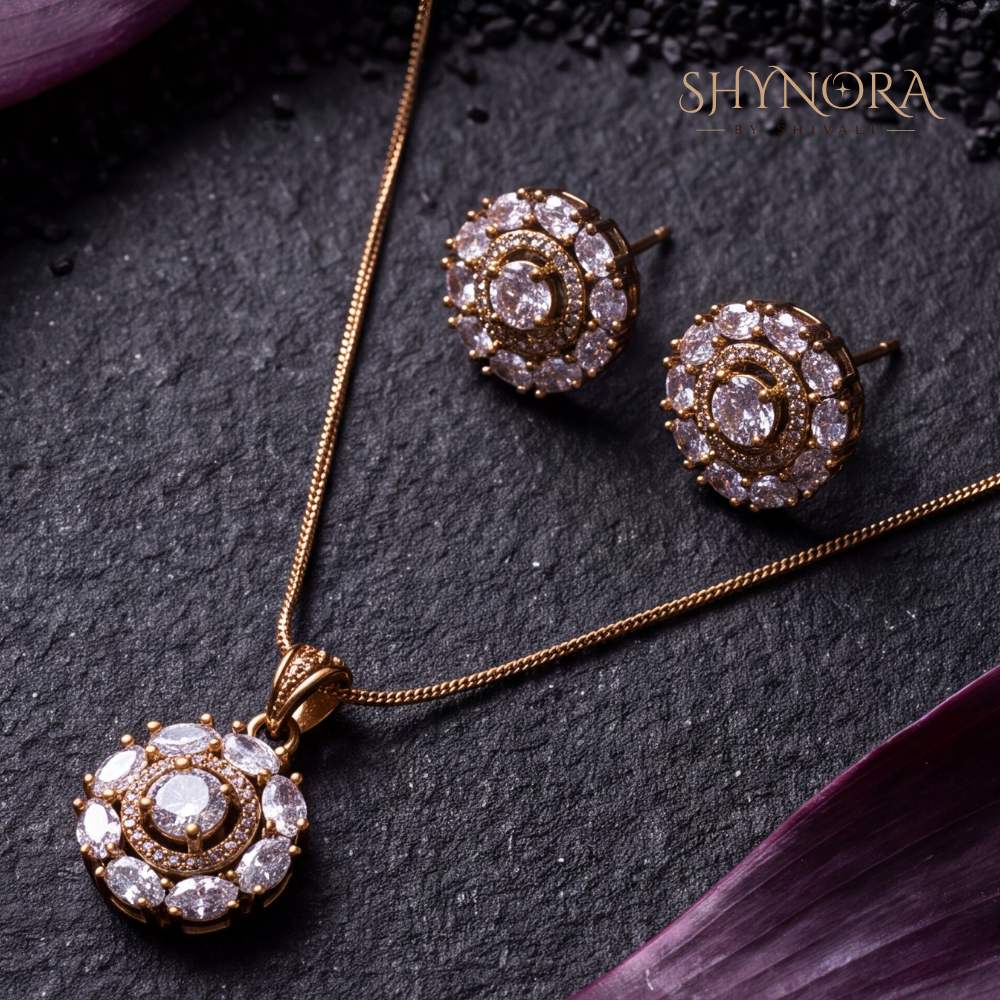 Round Cluster Pendant Set – Shynora By Shivali
