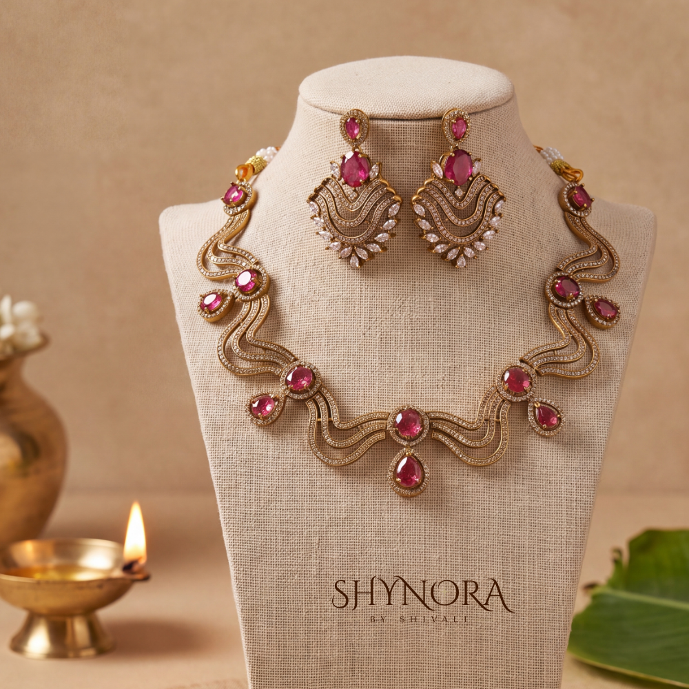Ruby Wave Link Necklace Set – Shynora By Shivali