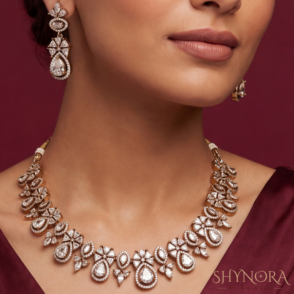 Diamond Graduated Pear Single Strand Necklace Set – Shynora By Shivali