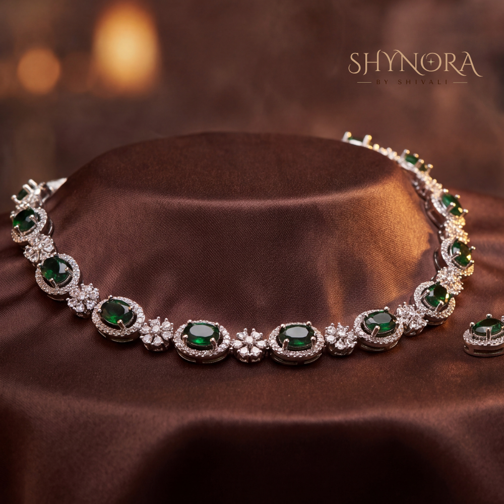 Emerald Oval Cluster Necklace Set Two – Shynora By Shivali