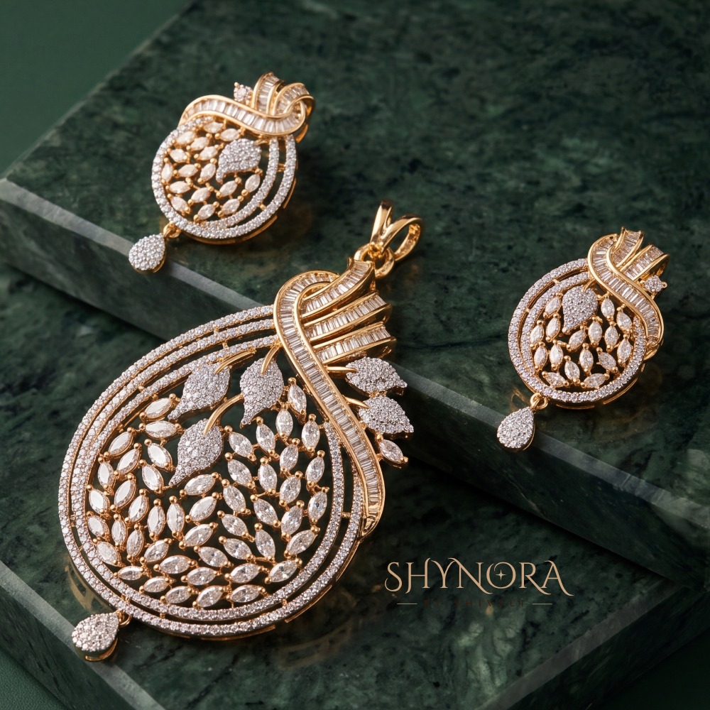 Vine Leaf Paisley AD Pendant Set – Shynora By Shivali