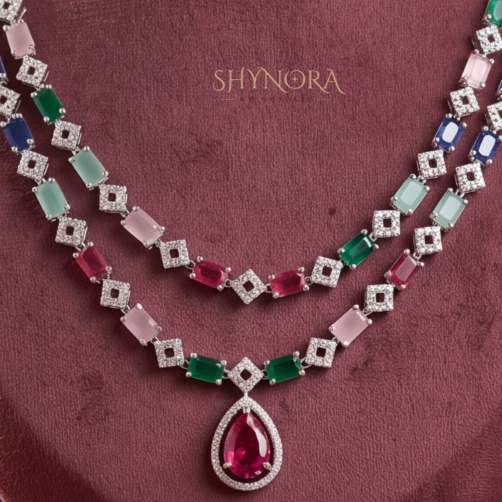 Multicolor Gemstone Two Layer Necklace Set – Shynora By Shivali