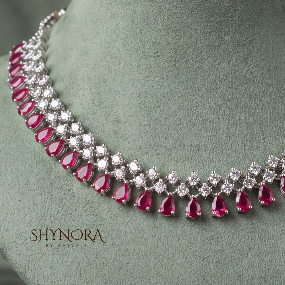 Ruby Oval Cluster Triangular Drop Necklace Set – Shynora By Shivali