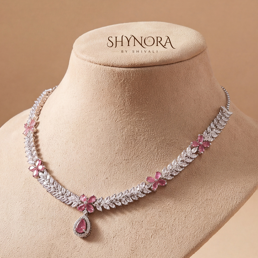 Floral Vine Pink Drop Necklace Set – Shynora By Shivali