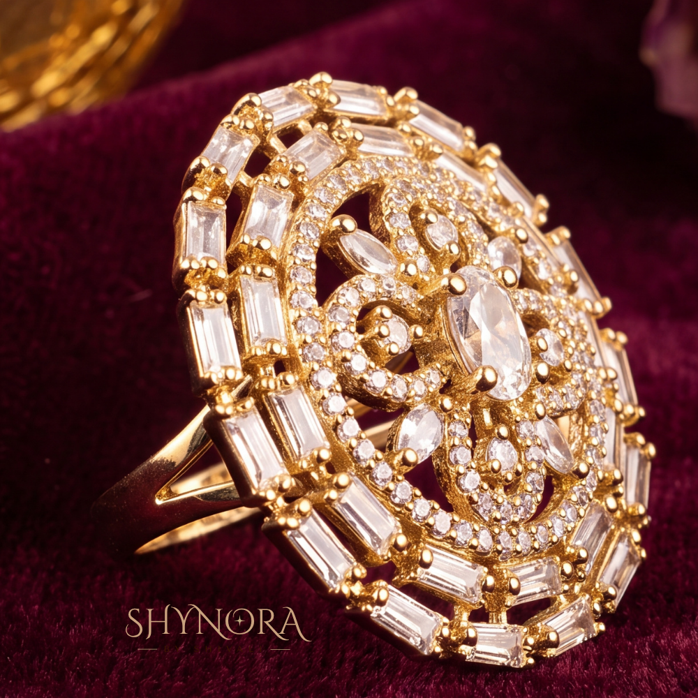 Round Baguette Halo Cocktail Ring – Shynora By Shivali