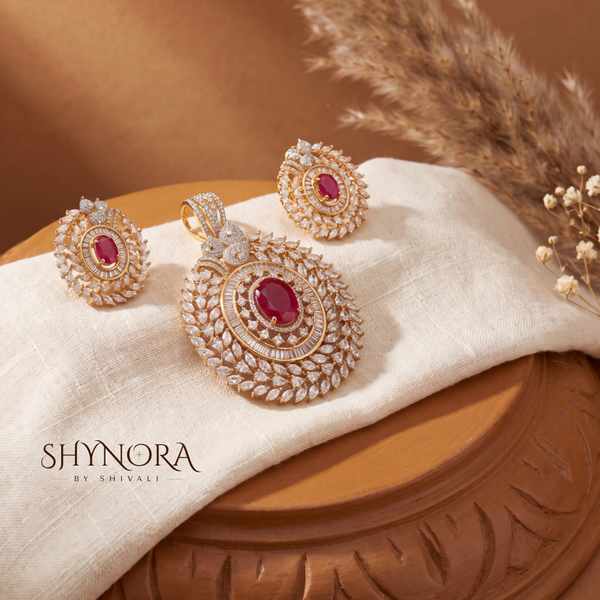 Ruby Leaf Halo AD Pendant Set – Shynora By Shivali
