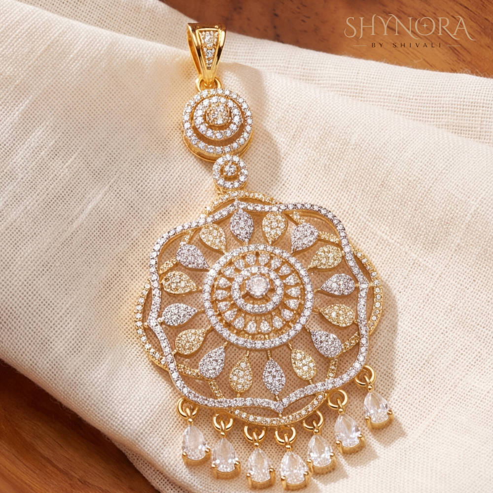 Blossom Wheel Tassel AD Pendant Set – Shynora By Shivali