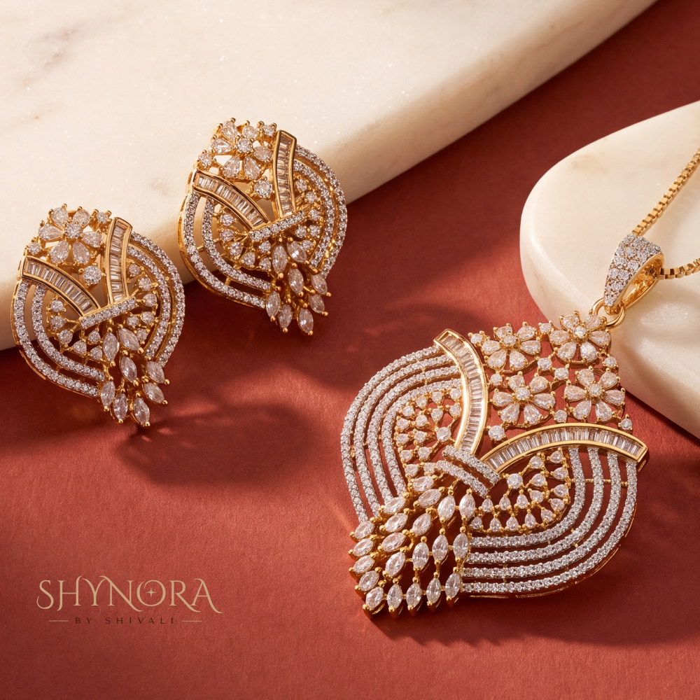 Baguette Starburst AD Pendant Set – Shynora By Shivali