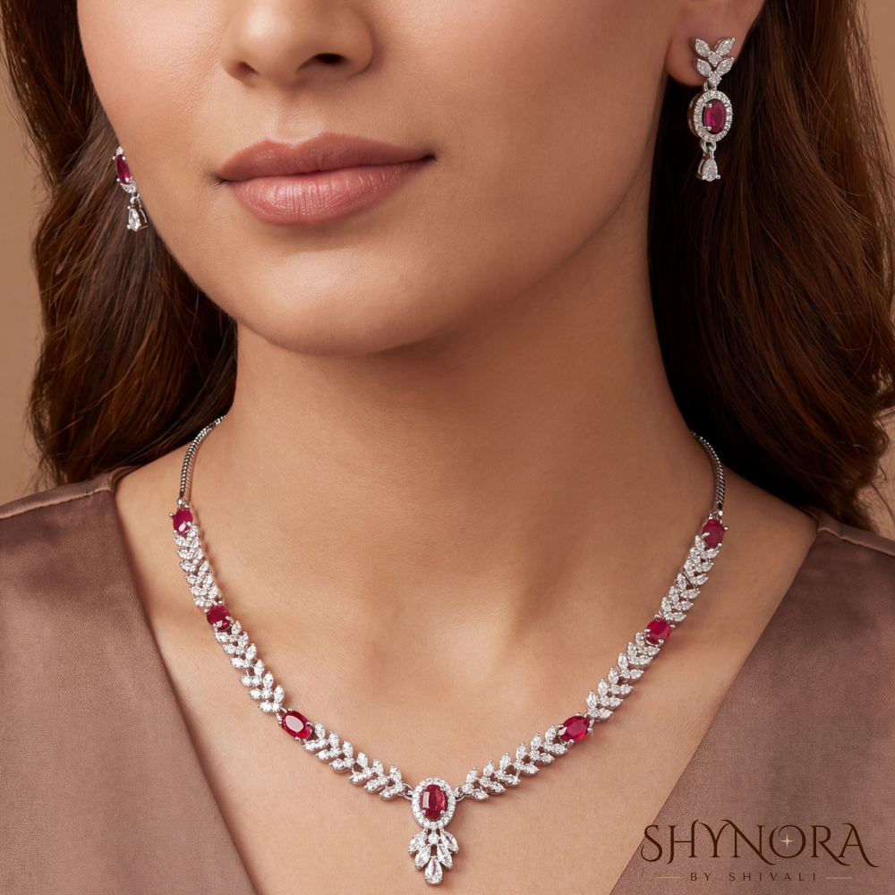 Ruby Oval Cluster Pendant Necklace Set Two – Shynora By Shivali