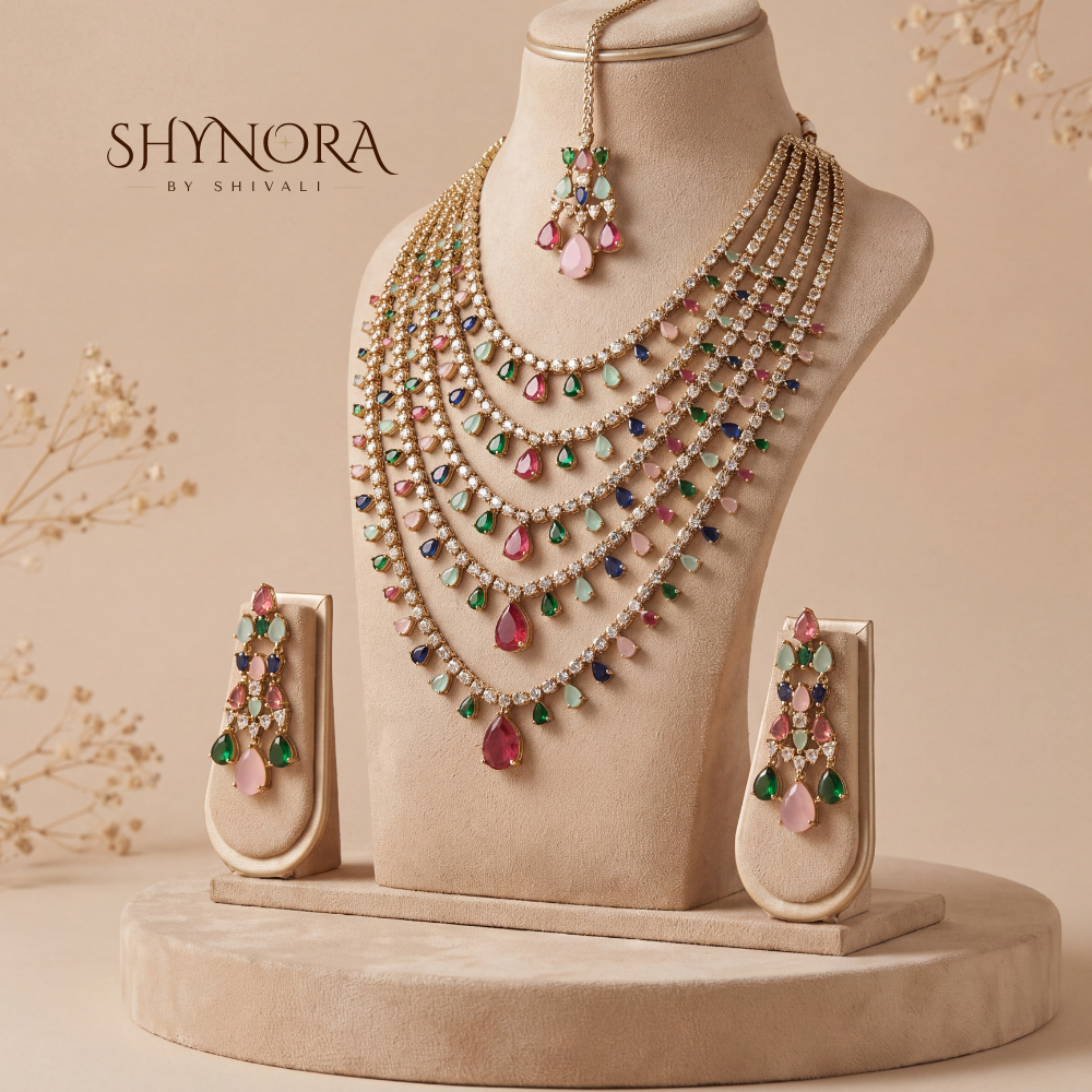 Multicolor Gemstone Multi Layer Drop Necklace Set – Shynora By Shivali