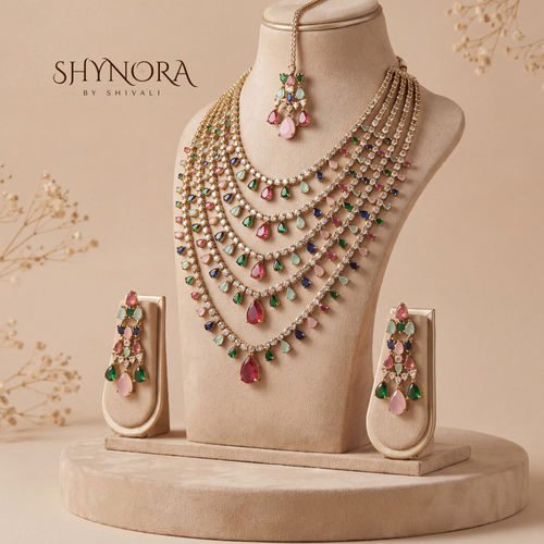 Multicolor Gemstone Multi Layer Drop Necklace Set – Shynora By Shivali