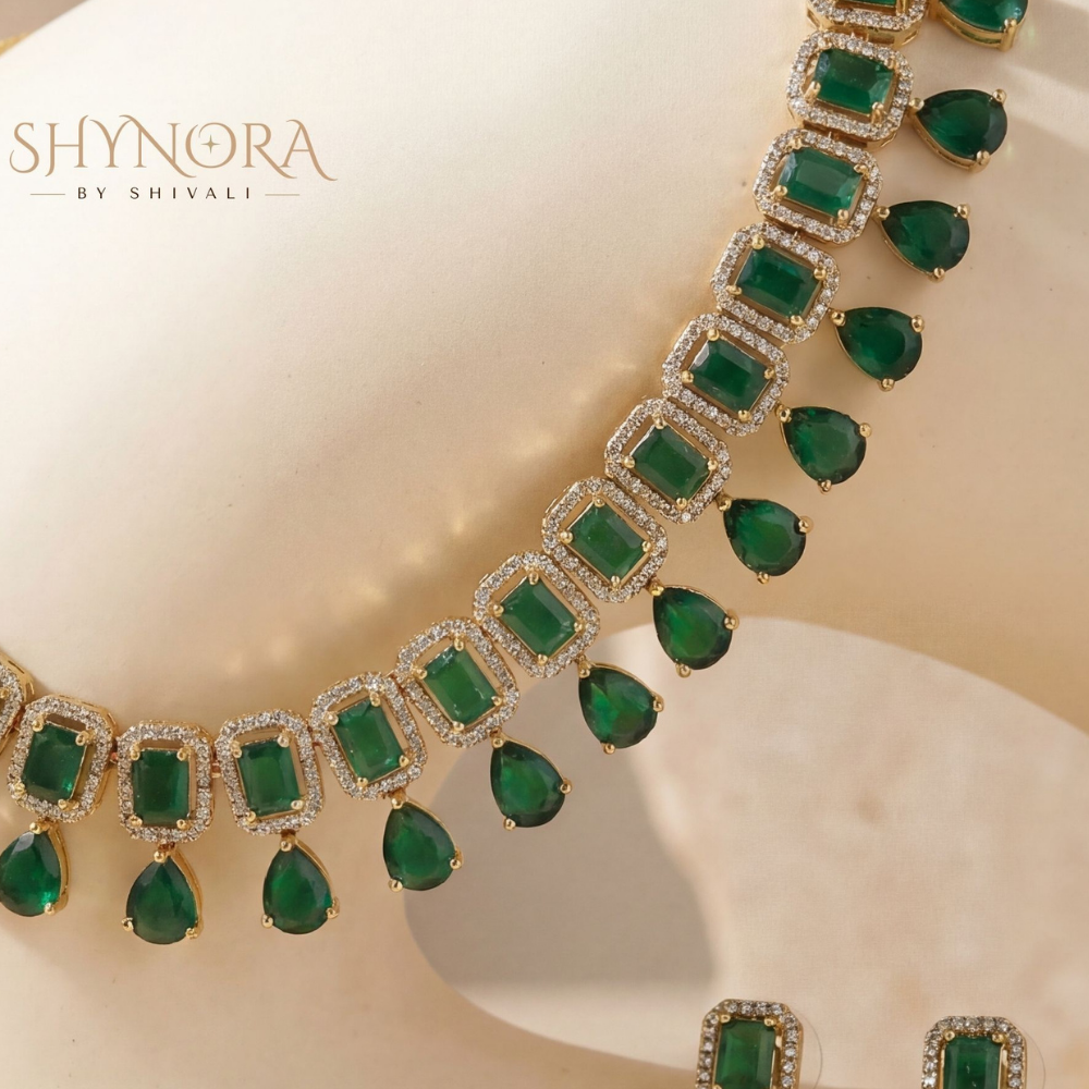 Emerald Square Cut Fringe Necklace Set – Shynora By Shivali