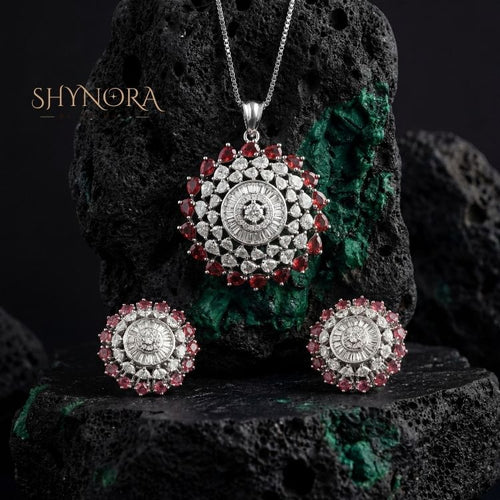 Heer Ruby Halo AD Pendant Set