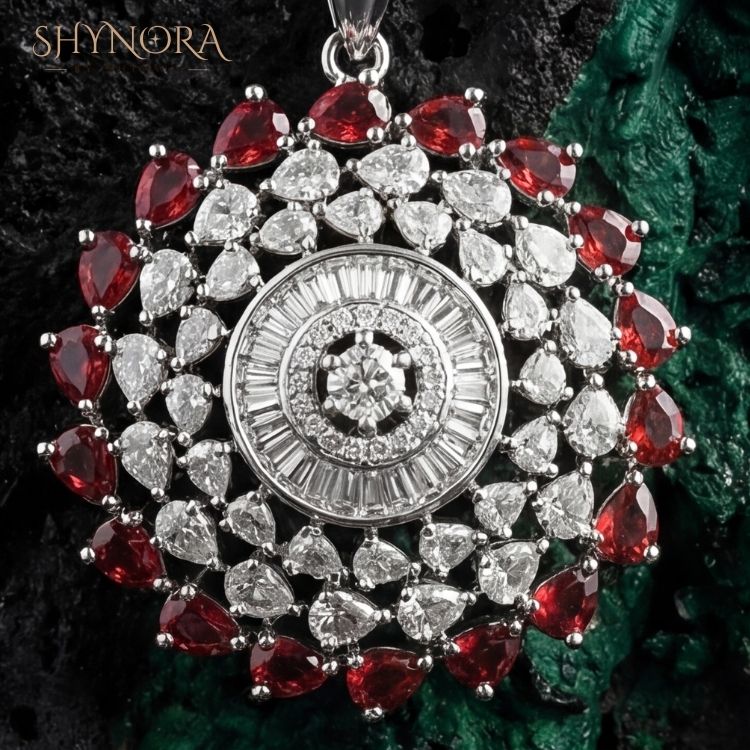 Heer Ruby Halo AD Pendant Set