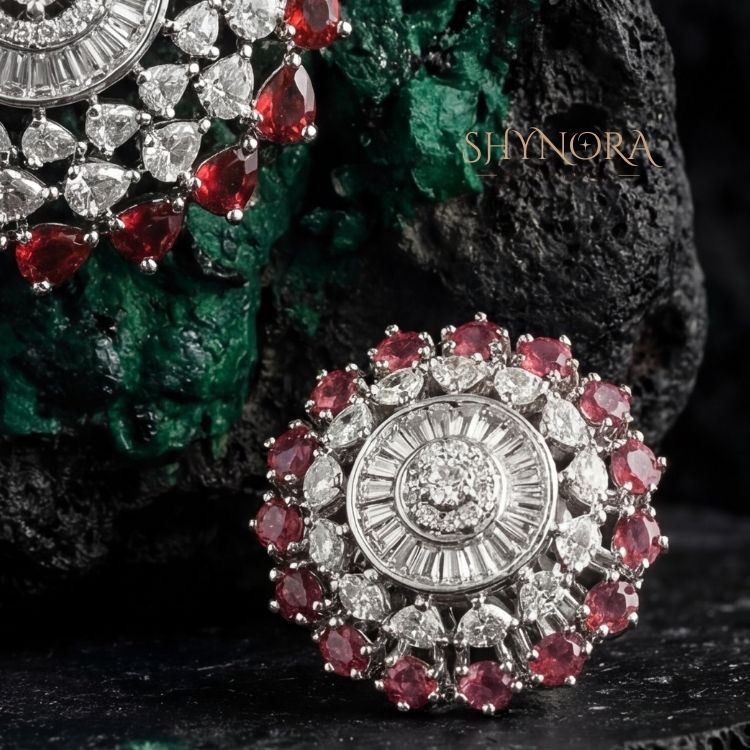 Heer Ruby Halo AD Pendant Set
