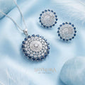 Heer Midnight Blue Halo Drops AD Pendant Set