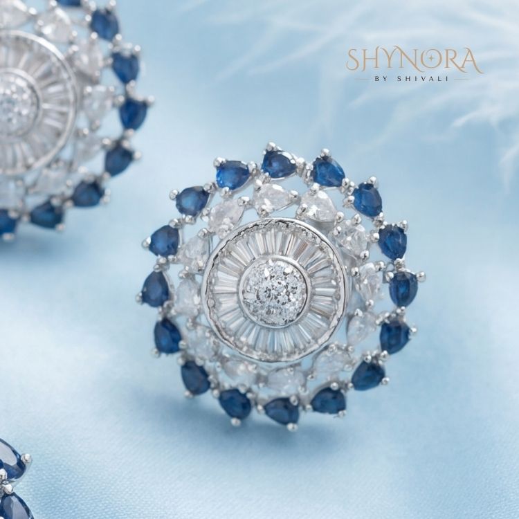 Heer Midnight Blue Halo Drops AD Pendant Set