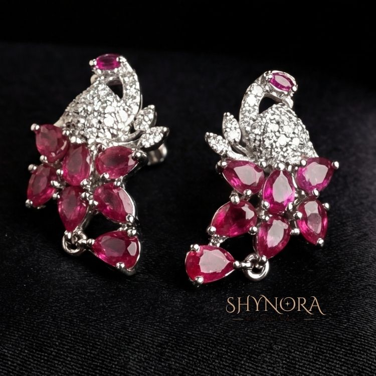 Heer Crimson Peacock Drops AD Pendant Set