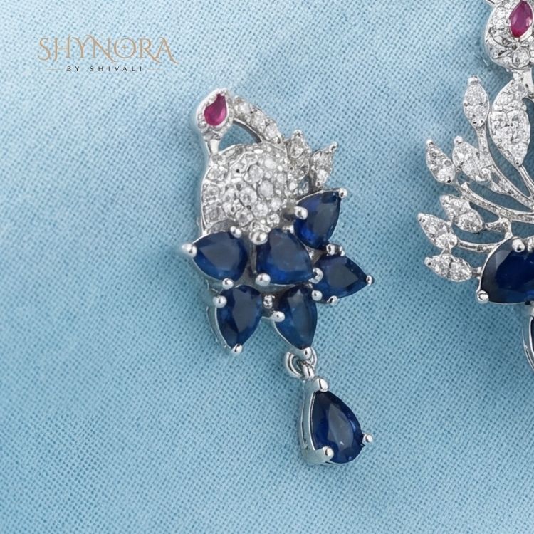 Heer Sapphire Peacock Drops AD Pendant Set