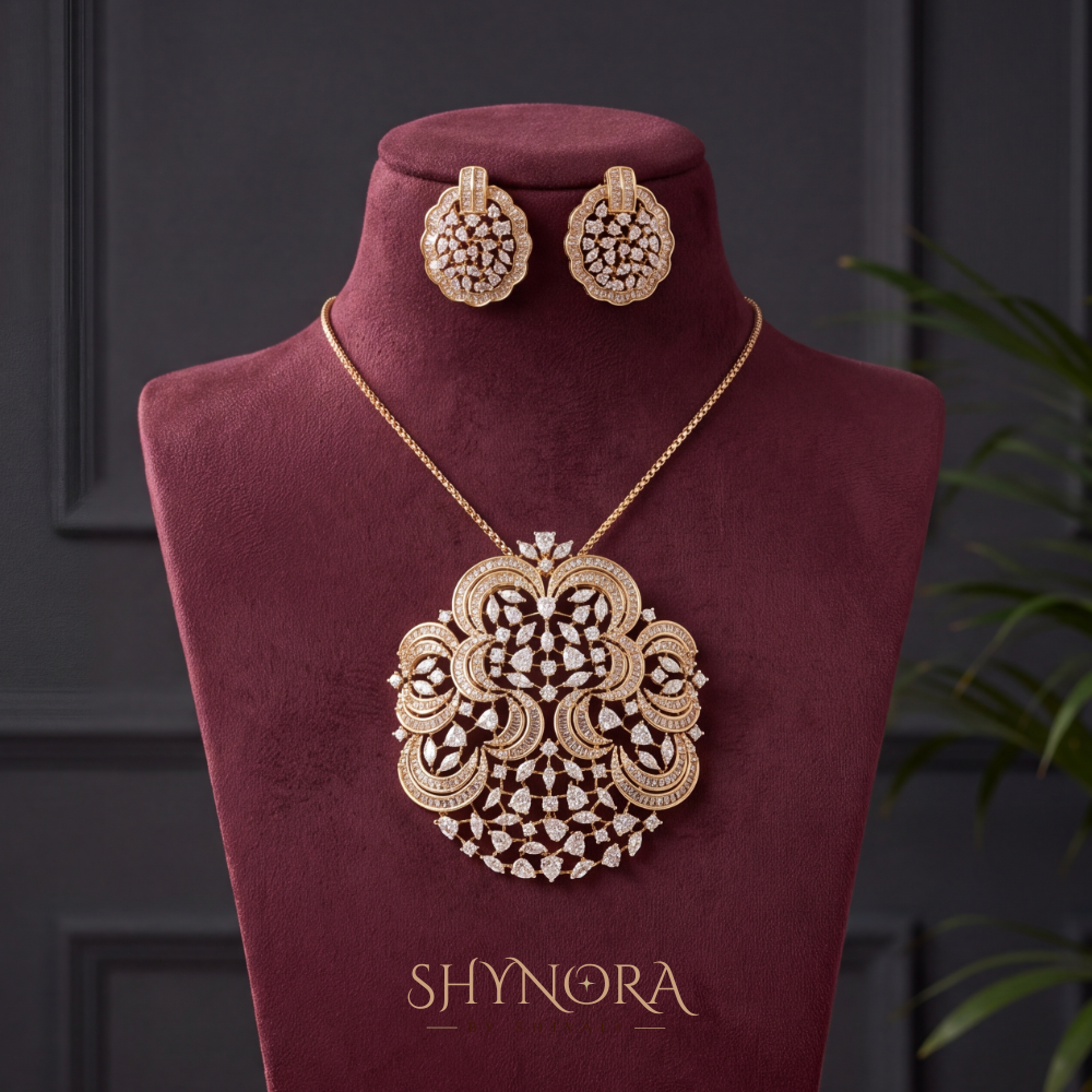 Floral Cluster Round AD Pendant Set – Shynora By Shivali