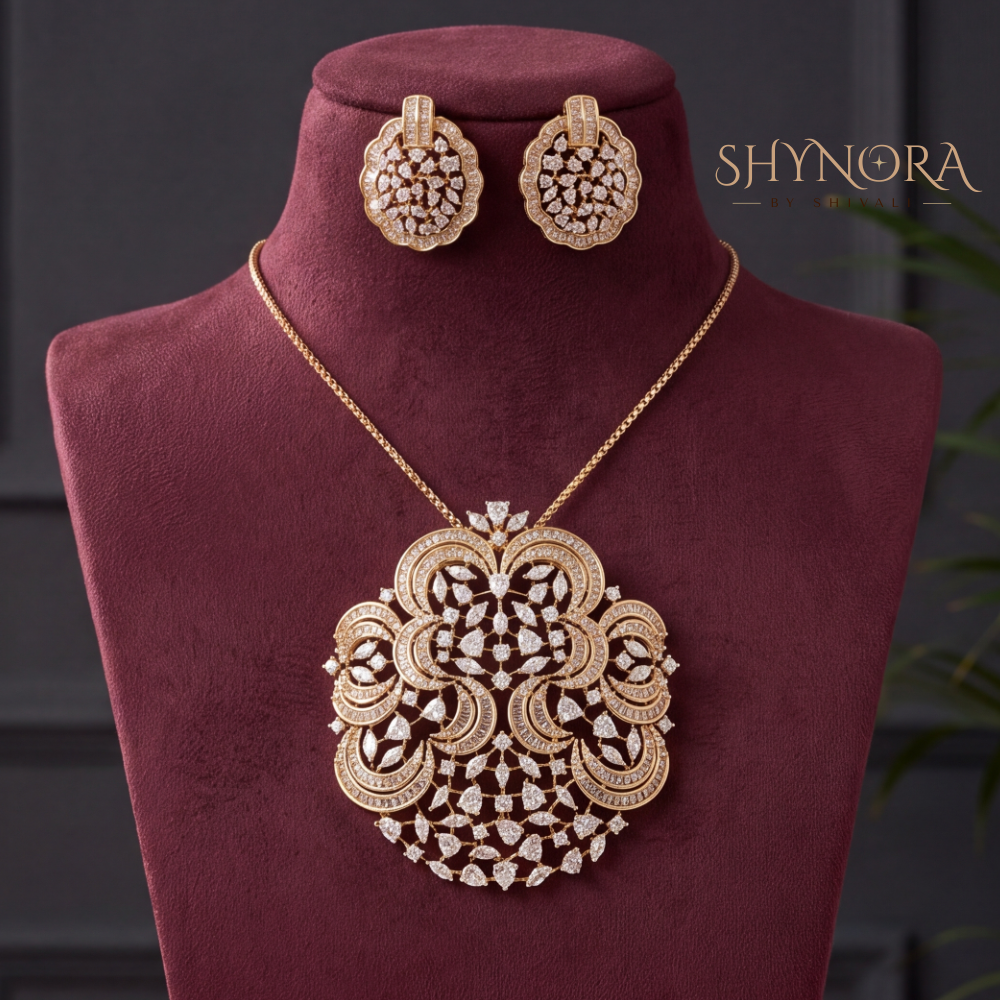 Floral Cluster Round AD Pendant Set – Shynora By Shivali