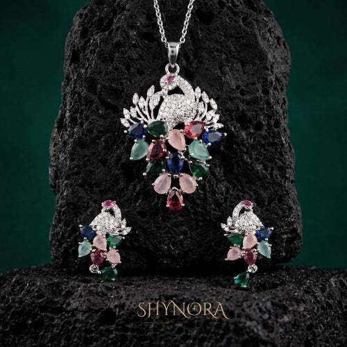 Heer Multicolor Peacock Drops AD Pendant Set