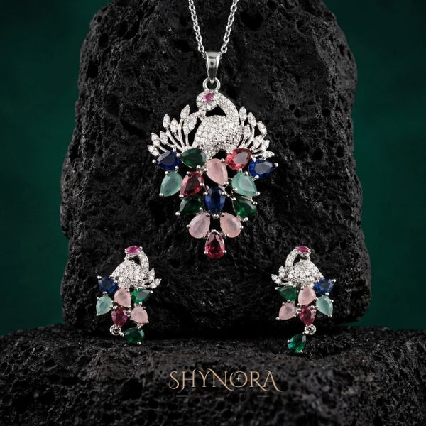 Heer Multicolor Peacock Drops AD Pendant Set