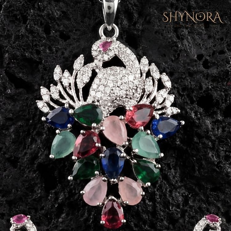Heer Multicolor Peacock Drops AD Pendant Set