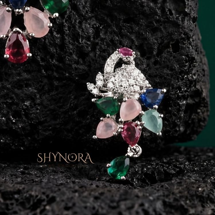 Heer Multicolor Peacock Drops AD Pendant Set
