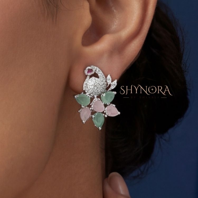 Heer Mint & Pink Pastel Drops AD Peacock Pendant Set