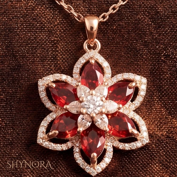 Heer Crimson Bloom AD Pendant Set