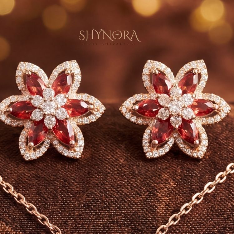 Heer Crimson Bloom AD Pendant Set