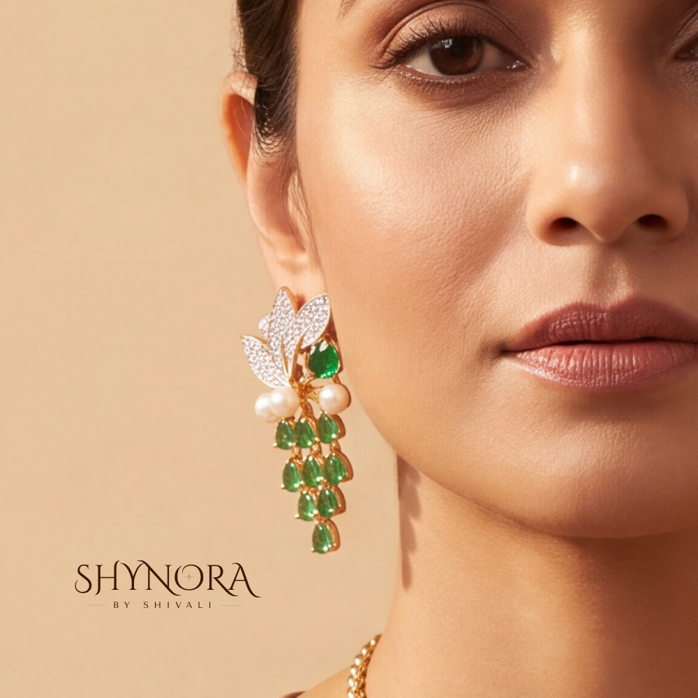 Emerald Leaf Pearl Branch Pendant Set – Shynora By Shivali