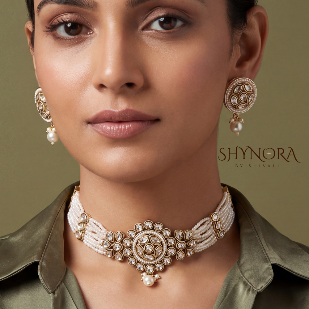 Pearl Choker Kundan Medallion Necklace Set – Shynora By Shivali