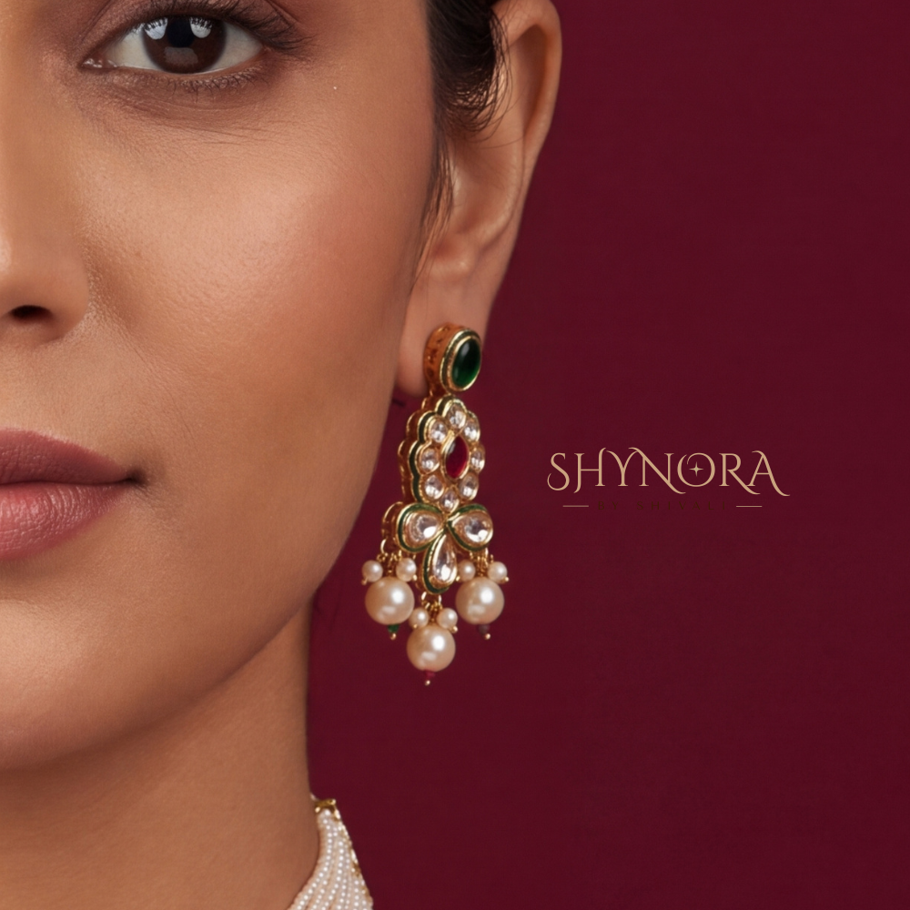 Green Maroon Kundan Pearl Necklace Set – Shynora By Shivali
