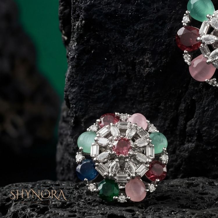 Navrangi Bloom Floral AD Pendant Set