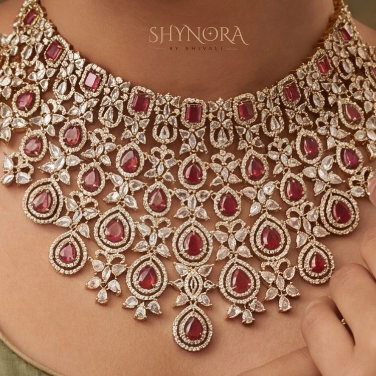 Royal Ruby Red Bridal Choker Set with Earrings & Maang Tikka