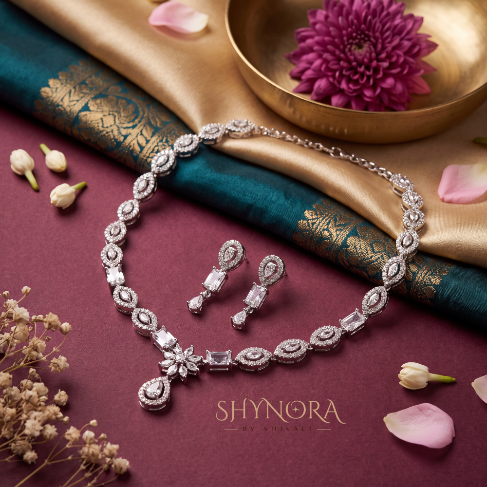 Baguette Halo Starburst Necklace Set – Shynora By Shivali