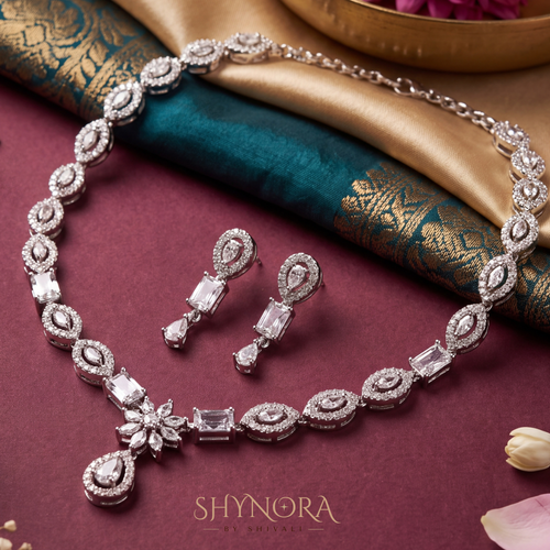 Baguette Halo Starburst Necklace Set – Shynora By Shivali