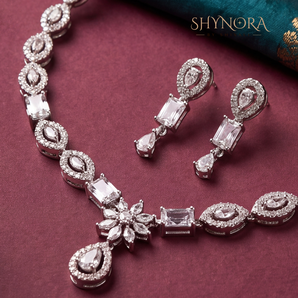 Baguette Halo Starburst Necklace Set – Shynora By Shivali
