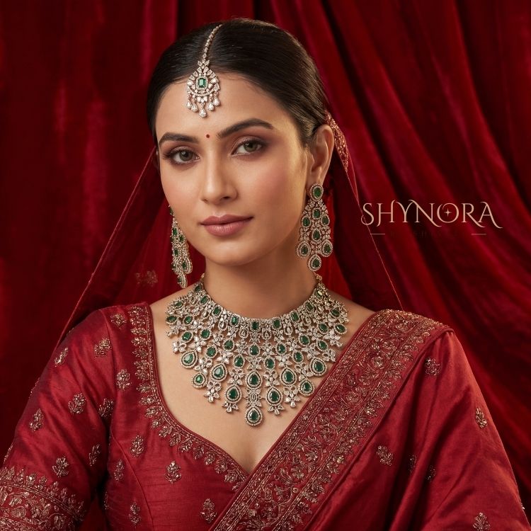 Emerald Green Grand Bridal Choker Set with Earrings & Maang Tikka